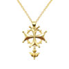 Pendentif Croix Huguenote en argent brillant et mâte 925 doré by White Alpina. Ce collier croix huguenote est livré avec écrin et chaîne.