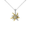 Pendentif Edelweiss en argent 925 bicolore brillant et doré GM. Finition brillant avec zircons transparents modèle by White Alpina.