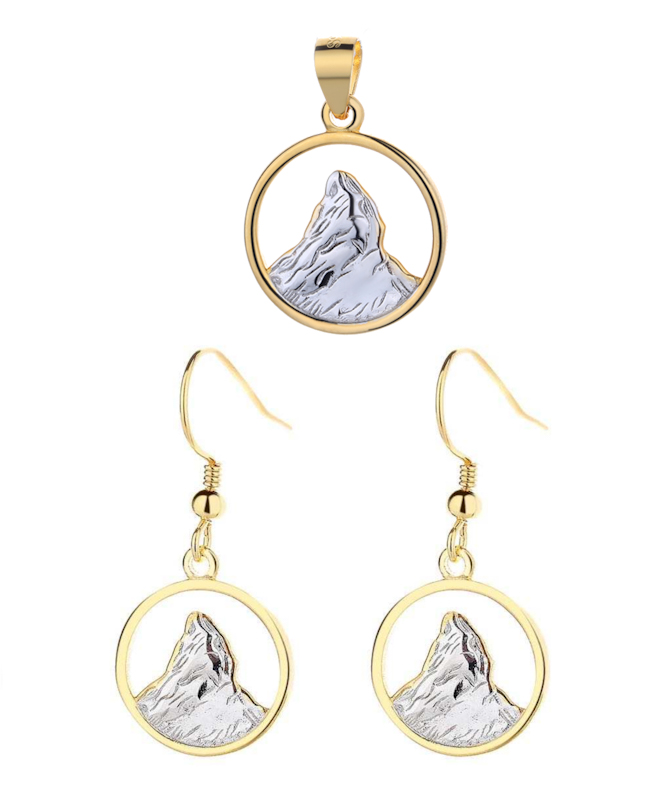 Ensemble Pendentif et Boucles d'oreilles Cervin en argent 925 by White Alpina avec cercle en argent doré.