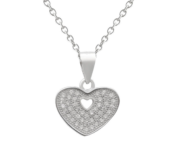 Pendentif Cœur Anne de Clèves en argent 925 avec des zircons transparents by White Alpina. Pendentif pour femmes. Livré dans un écrin avec une chaîne