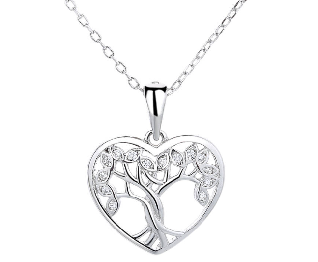 Pendentif Cœur Arbre de vie B en argent 925 avec des zircons transparents by White Alpina. Pendentif pour femmes. Livré dans un écrin avec une chaîne
