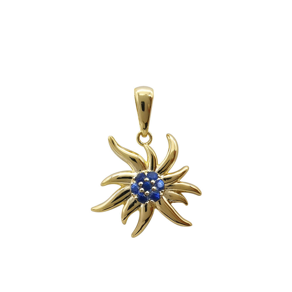 Pendentif Edelweiss or Saphir. En or 9ct avec saphir bleu modèle by White Alpina. Livré dans un écrin et sans chaîne.