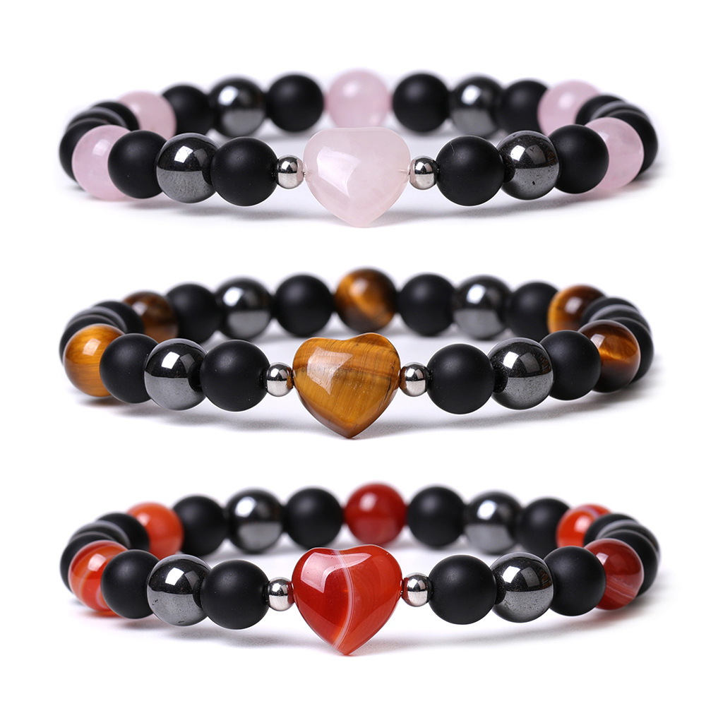 Bracelet pierre 8mm cœur de haute qualité. Découvrez un large choix de bracelets en pierre naturelle avec cœur. Perles en Onyx mâte et Hématite
