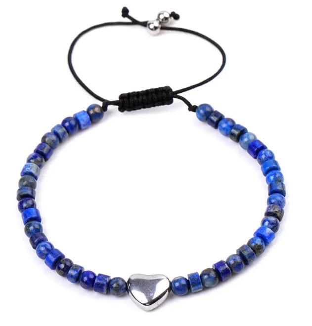 Bracelet en Lapis-Lazuli 4mm avec petit coeur