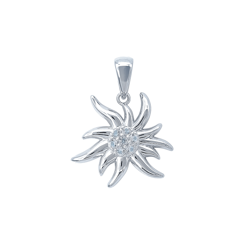 Pendentif Edelweiss en or blanc 9 carats serti d'Aigue Marine